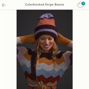 Anthropologie Echo Colorblocked Striped Knit Beanie Purple New with Tags Warm